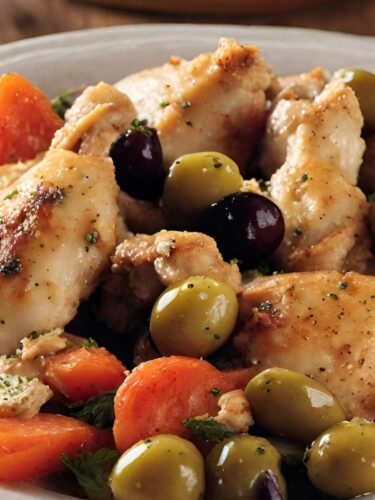 Bocconcini di pollo con verdure e olive taggiasche al profumo di origano